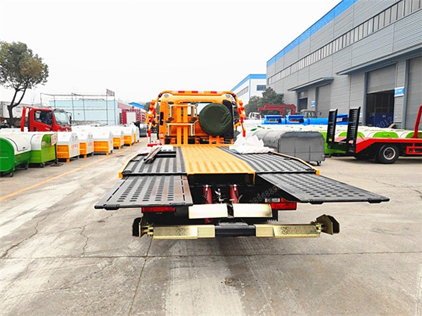 國六大運清障車藍牌一拖二平板清障車